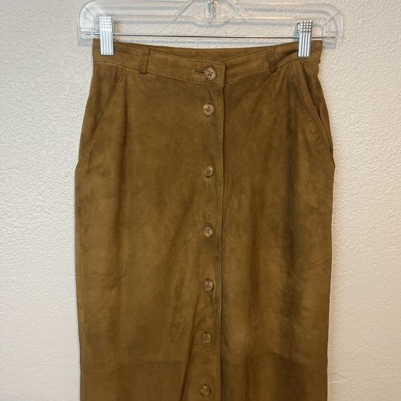 Vintage Kenneth Gordan Brown Leather Suede Pencil Maxi Skirt With Buttons Sz 4 - Picture 8 of 10